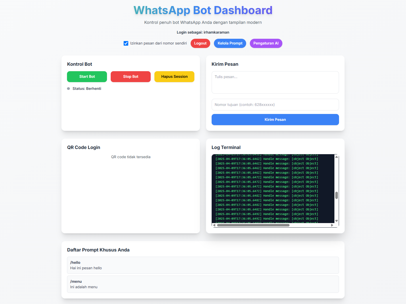 WhatsApp Bot dan AI dengan Node JS dan Baileys