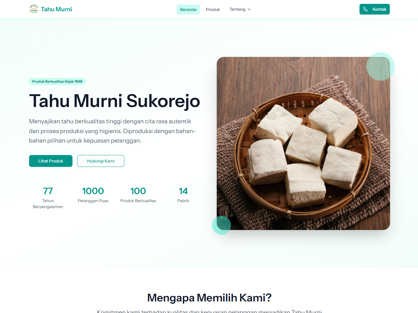 Tahu Murni Sukorejo